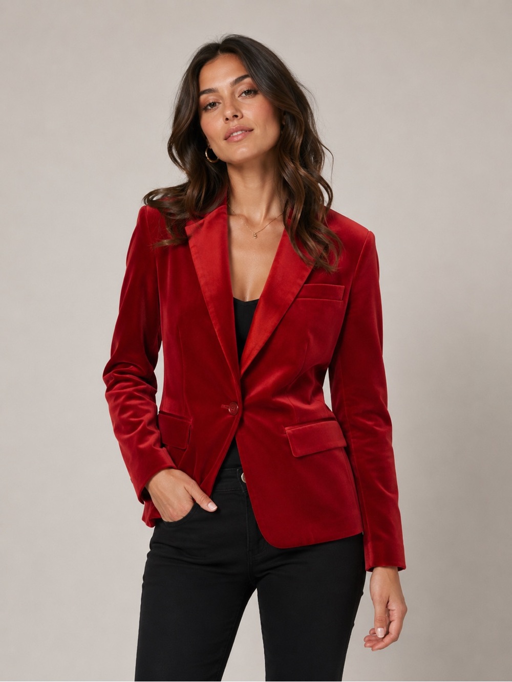 Michael Kors Red Velvet Tailored Single-Button Blazer